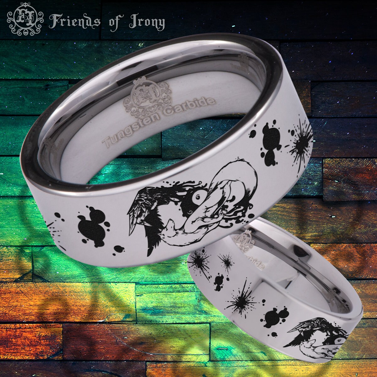 Yin Yang Wolf and Raven Tungsten Carbide Wedding Band Ring - Etsy