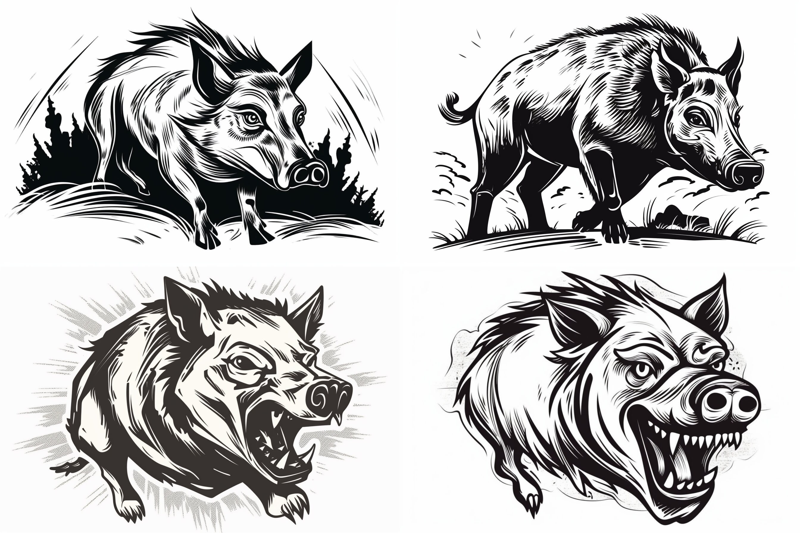 Angry Hog Pig Boar Clip Art Bundle