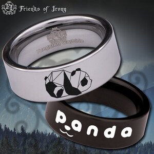 Panda Tungsten Carbide Wedding Band Ring