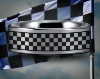 Racing Flagge benutzerdefinierte Personalisieren Laser gravieren Wolfram Ehering Ring