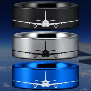 Pilot Airline Airplane Tungsten Carbide Wedding Band Ring