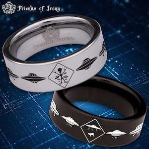 UFO Custom Personalize Laser Engrave Tungsten Wedding Band Ring