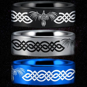 Celtic Raven Custom Personalize Laser Engrave Tungsten Wedding Band Ring