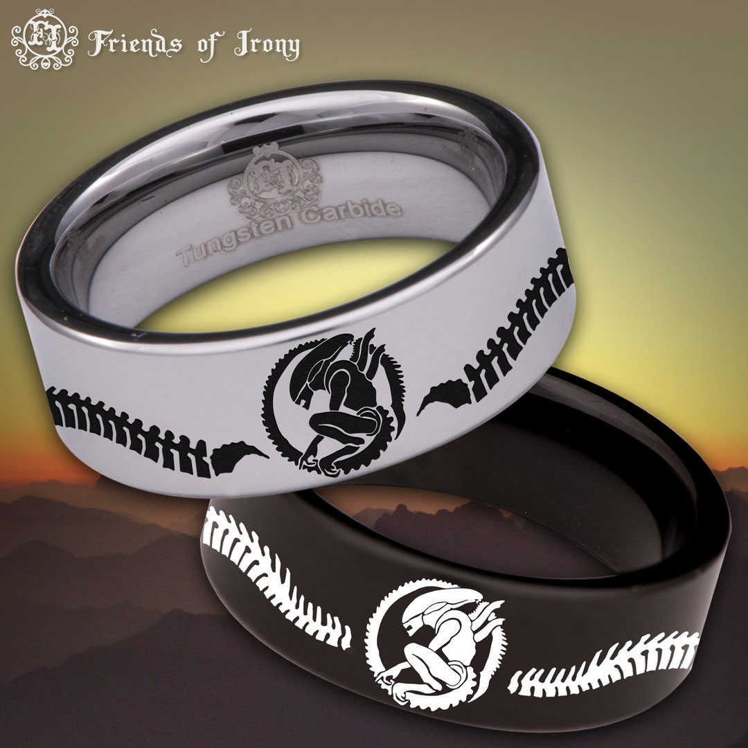 Xenomorph Custom Personalize Laser Engrave Tungsten Wedding Band Ring