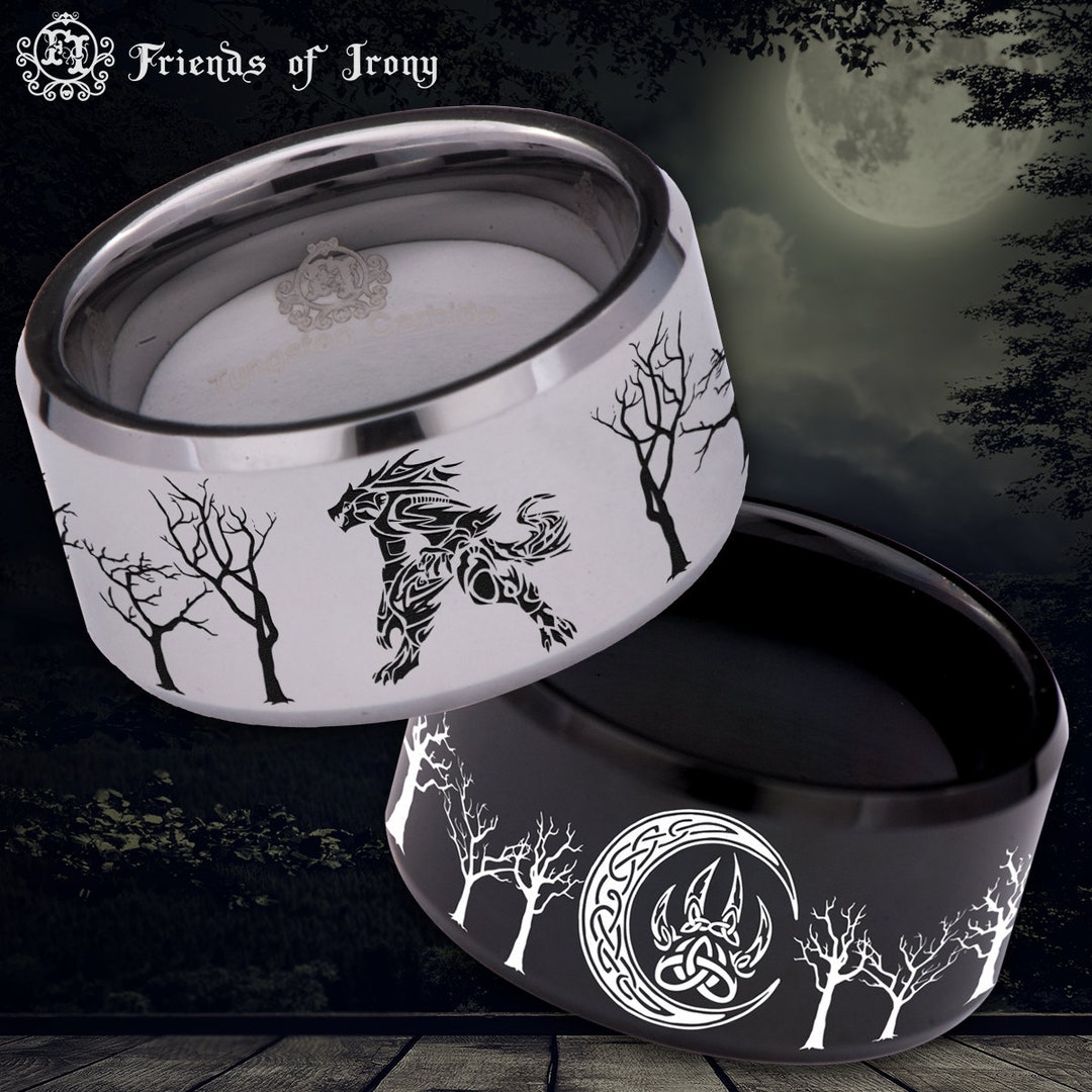 Tribal Werewolf 12mm Custom Personalize Laser Engrave Tungsten