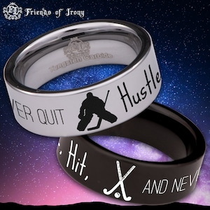 Hockey Hustle Custom Personalize Laser Engrave Tungsten Wedding Band Ring