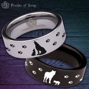 Wolf and Cub Custom Personalize Laser Engrave Tungsten Wedding Band Ring