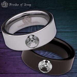 Viking Raven Tungsten Carbide Wedding Band Ring