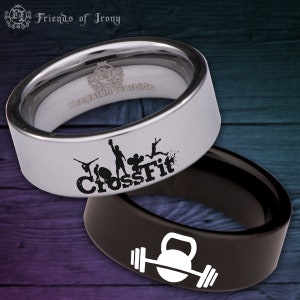 Crossfit Custom Personalize Laser Engrave Tungsten Wedding Band Ring