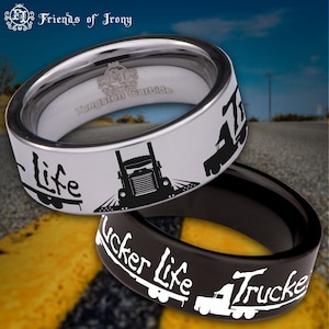 Trucker 4 Life Freighter Big Rig LKW-Fahrer Hartmetall-Hochzeitsring