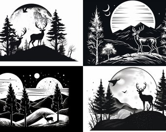 Deer Moon Mountain Tree Eagle Deer Hunting 4 Scene Bundle v1