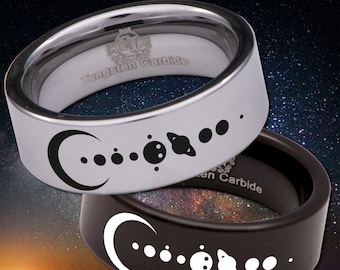 Astronomy Astrology Space Moon Planets Solar System Tungsten Carbide Wedding Band Ring