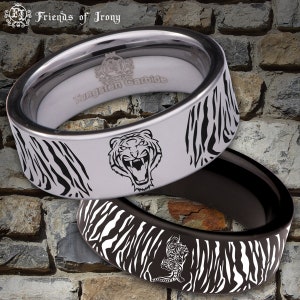 Tiger Custom Personalize Laser Engrave Tungsten Wedding Band Ring