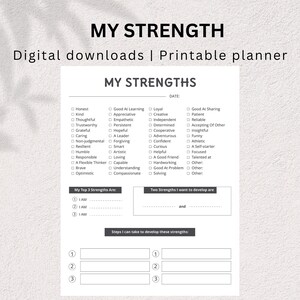 Strengths & Values Printable Worksheets, Journal Inserts, Planner, Notebook Printable Template, Therapy, Mental Health, School Counselor Aid