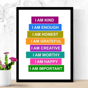 Positive affirmation wall art, positive affirmation wall art, Classroom Decor, Motivational Wall Art, Digital Print, Be Kind.