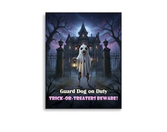 Min Pin Guard Dog Halloween Poster: Funny Ghost-Dog Wall Art