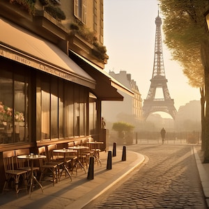 Paris Eiffel Tower Cafe Painting: French City Scene (Digital Download)