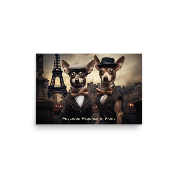 Precious Pooches in Paris Poster: Whimsical Dog Art & French Decor