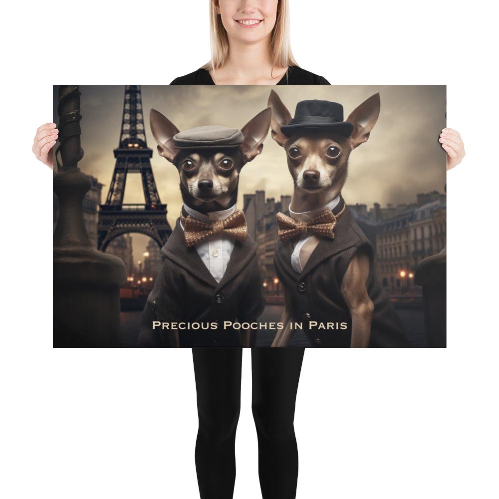 Precious Pooches in Paris Poster: Whimsical Dog Art & French Decor