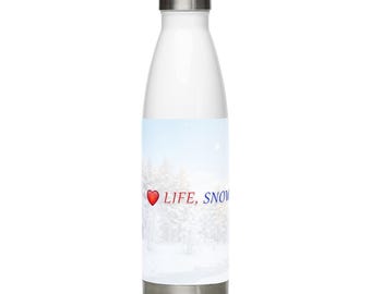 Love LIFE, SNOW and DOGS Stainless Steel Water Bottle — 17 oz