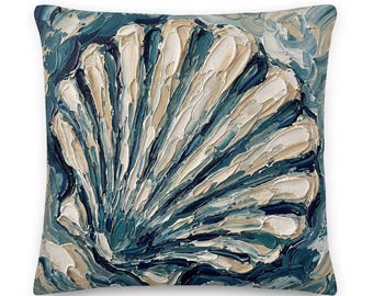 Impasto Seashell Throw Pillow: Nautical Ocean Accent Cushion