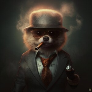 Gangster Pomeranian Digital Art AI Generated