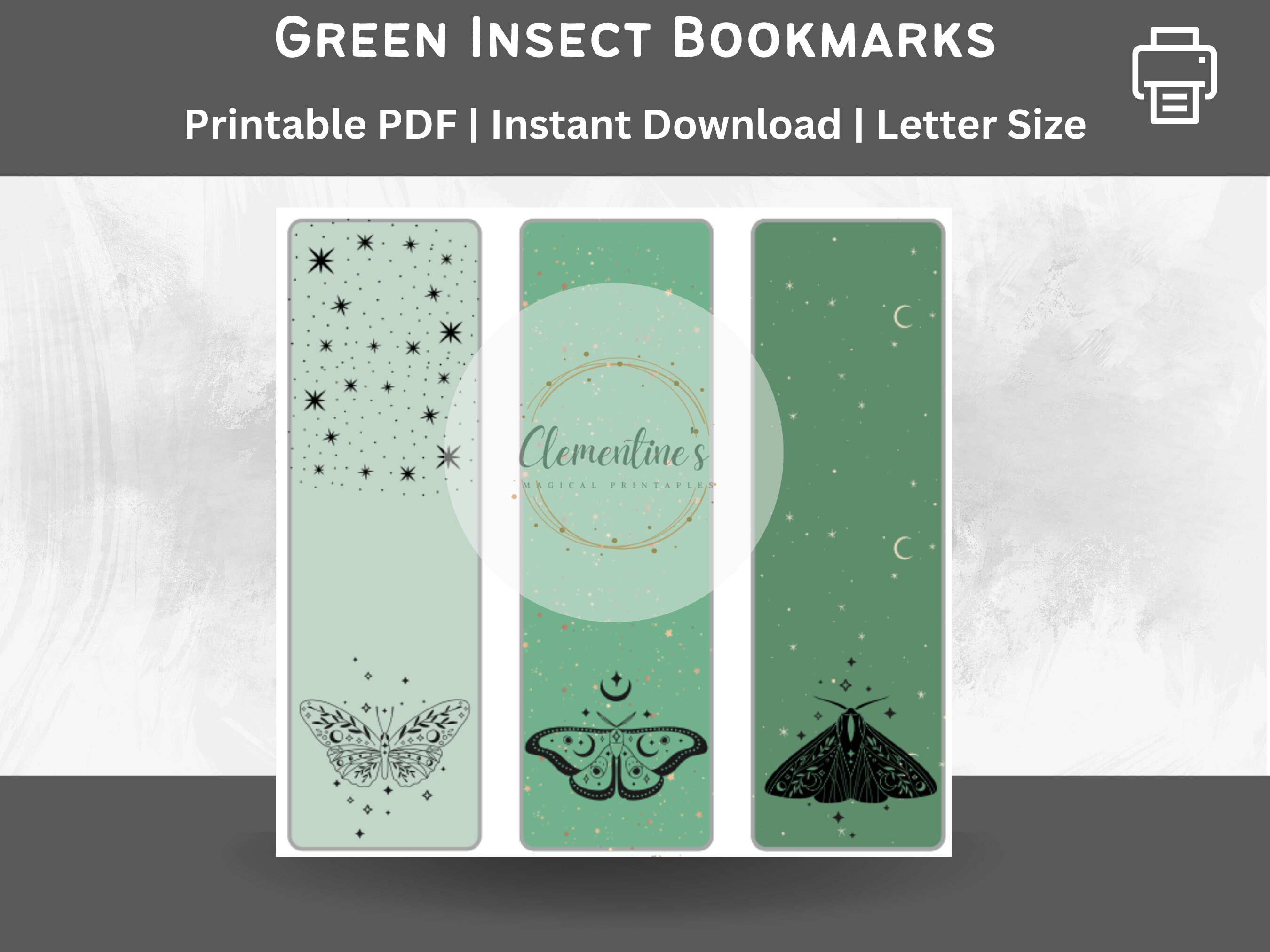 Set of 3, Insect Bookmark, Moth Printable, Witchy Bookmark, Printable ...