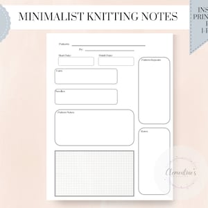 Eenvoudige breinotitiepagina, breien, breidagboek, breipatroonnotities, afdrukbaar breien, projectnotities, minimalistisch, planner, haak