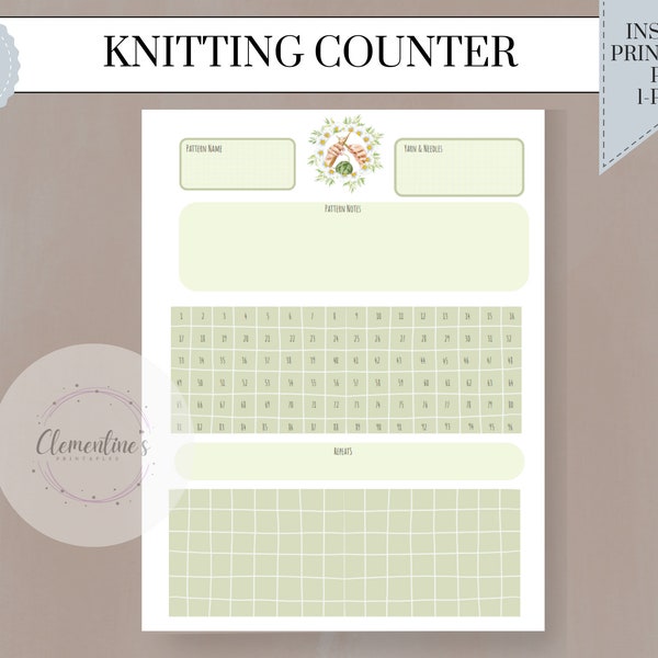 Knitting Row Tracker, Knitting Notes, Knitting Pages, Knitting Printable, Row Progress, Pattern, Crochet, Row Counter, Project, Green Floral