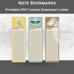 Bookmark, Set of 3, Vintage Bookmark, Bookmark with Notes, Grimoire, Witchy Bookmark, Printable, Instant Download, Digital, Planner, PDF