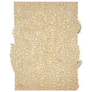 May include: A wooden jigsaw puzzle with a detailed design featuring a variety of animals, plants, and geometric patterns. The puzzle pieces are cut in a unique and intricate way, creating a challenging and rewarding experience.