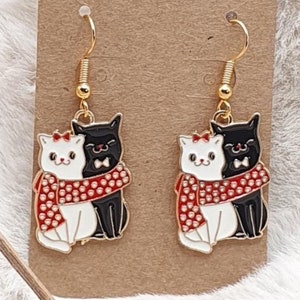 Cat Dangle Earrings: Kitty Lovers, Hugging Cats