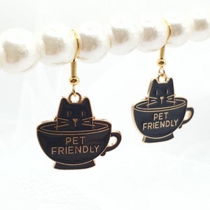 Cat Dangle Earrings: &#39;Pet Friendly&#39; Teacup Kitty Earrings