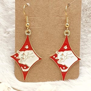 Cat Dangle Earrings: Red Enamel Kitty Earrings