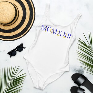 White MCMXXII Sigma Gamma Rho One-Piece Swimsuit