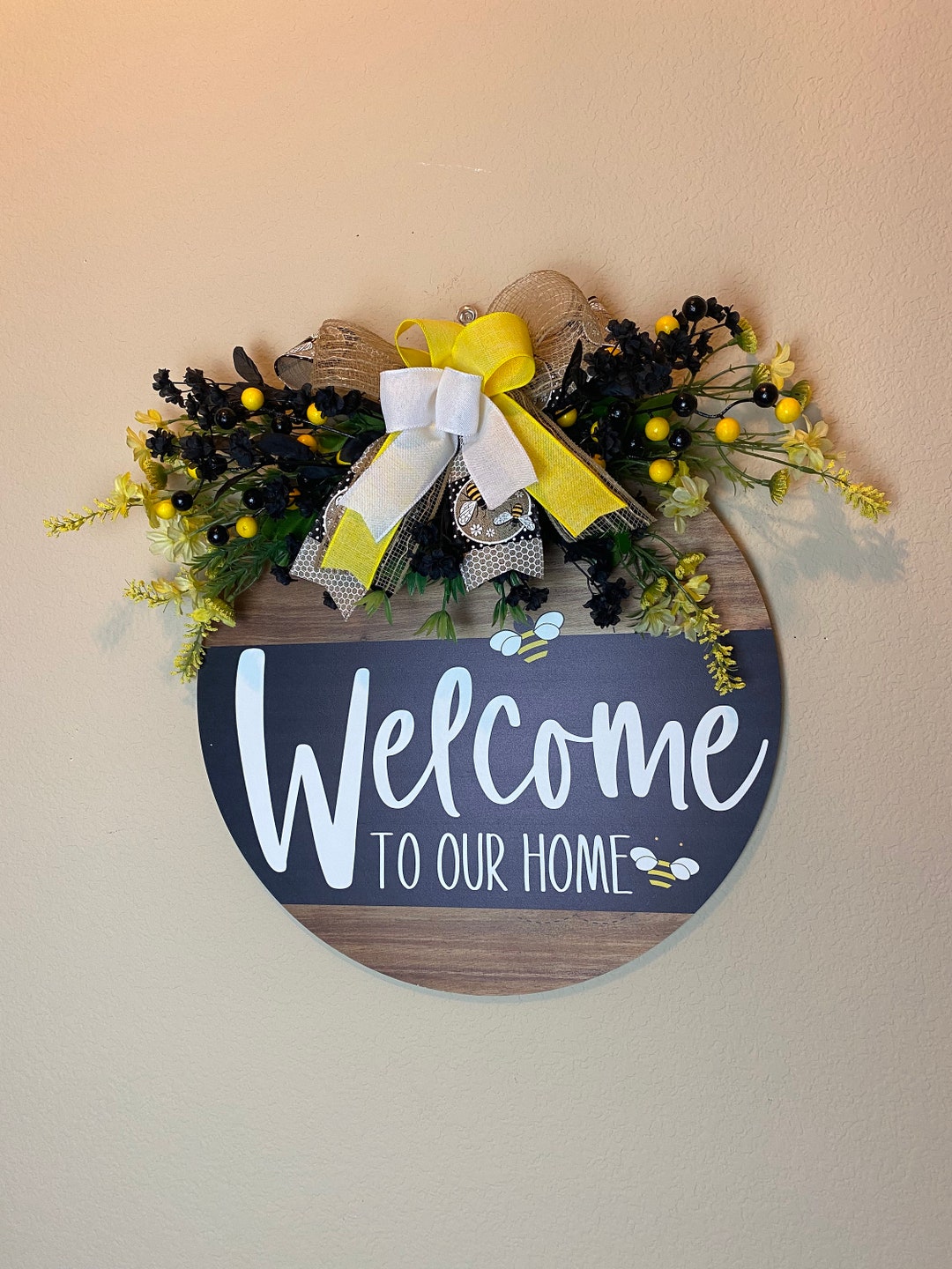 Bumble Bee Door Sign Yellow Door Decor Everyday Wreath 18 Etsy