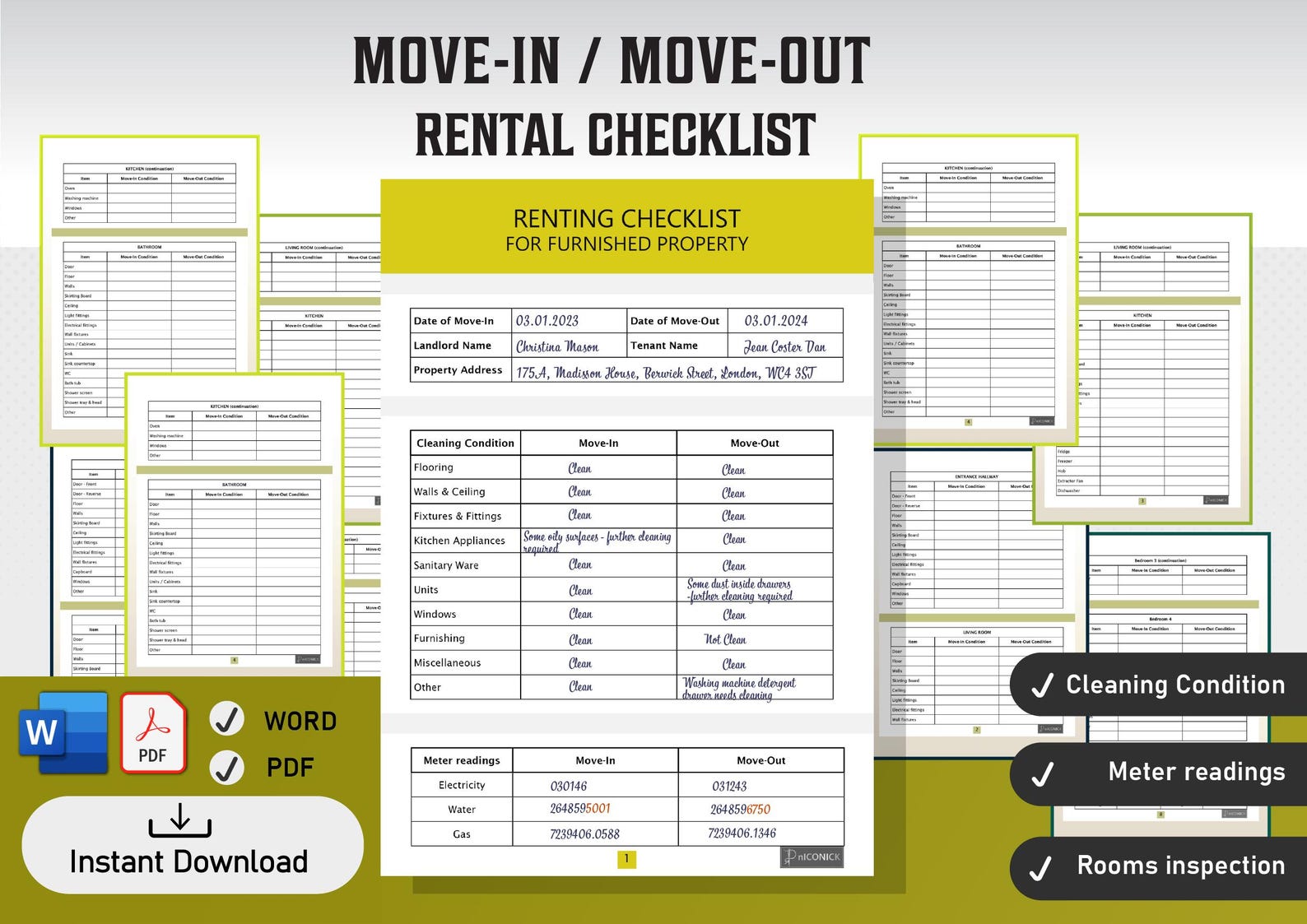 Rental Documentation & Inspection Form for Furnished Property | Tenant ...