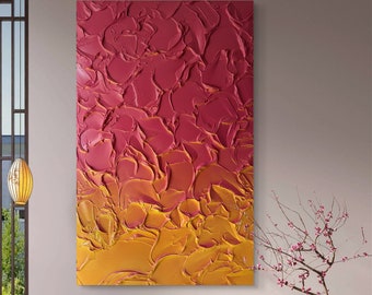 Arte abstracto en lienzo: decoración de pared con textura rosa y amarilla