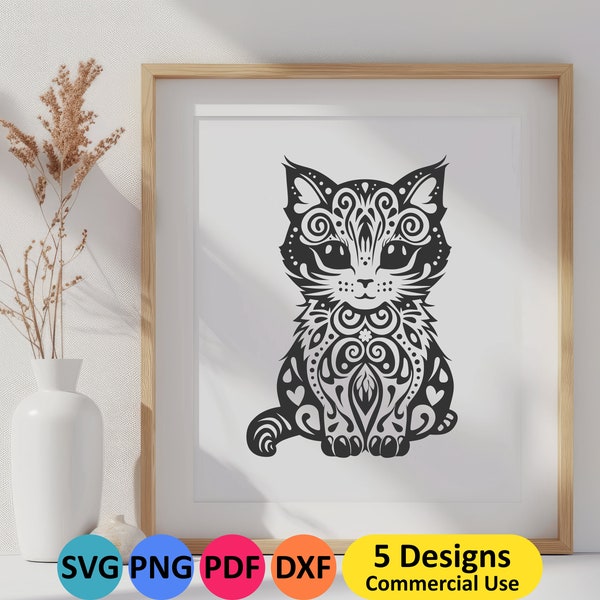 Kitten SVG Cat PNG bundle, digital vector for download, printable pet PDF, stencil decal for cricut project, cute animal vinyl cut file