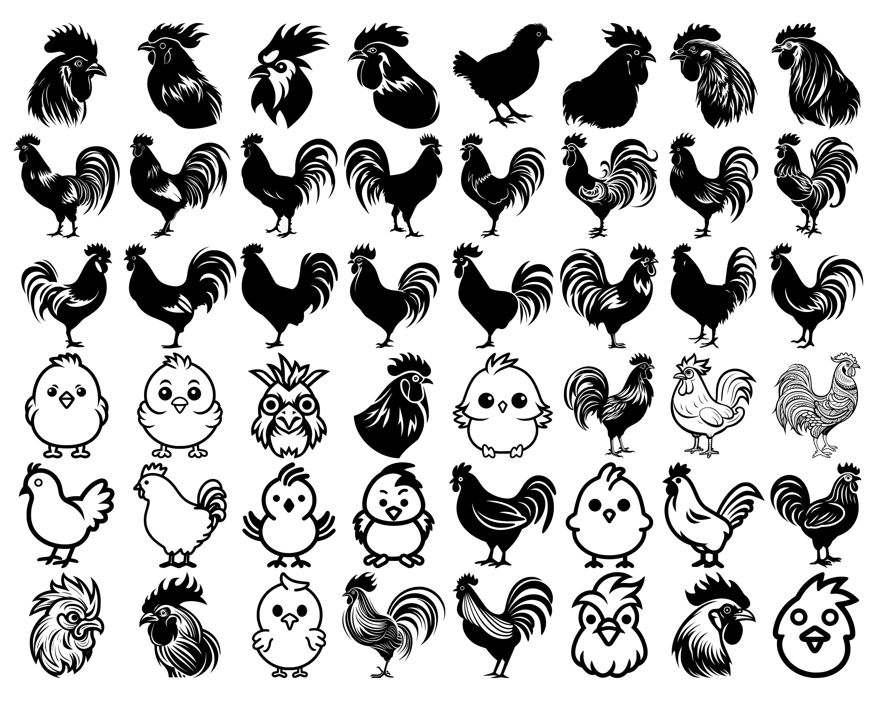 Chicken SVG Bundle - 276 Different Designs of Chickens, Chicks, Hens ...