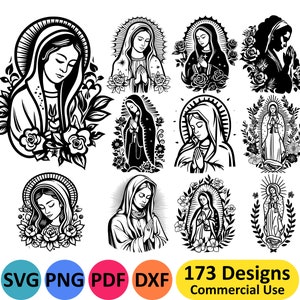 Virgin Mary SVG Bundle - 173 different Mother of Jesus SVG files for Christian Religion PNG T-Shirt Designs