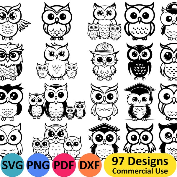 Owl SVG Bundle - 97 different designs of cute owls including baby owls