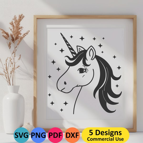 Unicorn SVG fairy tale PNG vector artwork for poster print, mythical creature pdf clipart for vinyl and print, printable art for girl