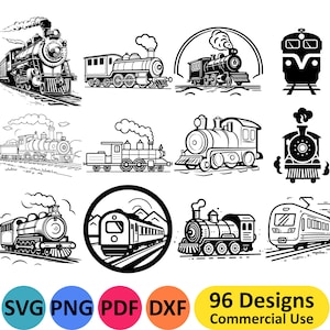 Tren SVG Bundle locomotora PNG, tren de vapor clipart arte digital para descargar, choo choo motor de vapor clip art para cricut y cortador láser