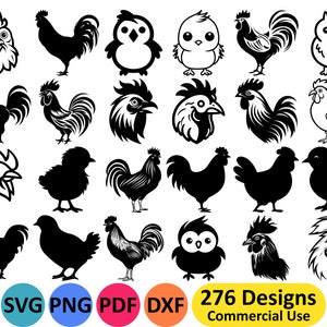 Lot poulet SVG - 276 motifs différents de poulets, poussins, poules et coqs