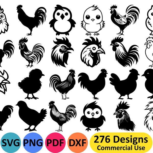 Lot poulet SVG - 276 motifs différents de poulets, poussins, poules et coqs