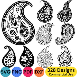 Paisley SVG Boho Verzierung digitales Kunstwerk, verzierte Henna Muster Schablonen, indische Paisley Elemente, Mandala Blume Design Download