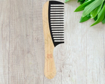 Wide Tooth Comb w/ Handle- Bamboo & Bakelite