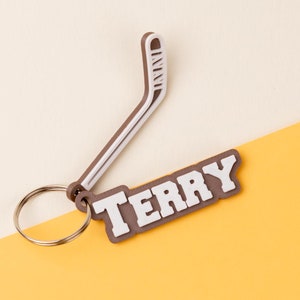 Personalized Ice Hockey Keychain - Custom Name Hockey Stick Gift for Players, Fans, and Coaches - Sports fan gift