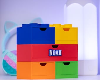 Organiseur de bureau personnalisé empilable. Conception de blocs de construction imprimée en 3D. Décoration de chambre d'enfant. Cadeau amateur de briques
